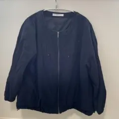Lucruca ナイロンブルゾン ネイビー M ノーカラー ドロップショルダー 