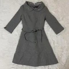 ルイルエブティック ビジュー付 丸襟 フレア ワンピース グレー　Aライン