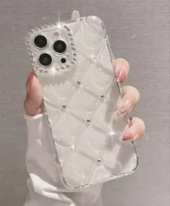 【即購入OK】iPhoneケース ラインストーン キルティング 透明 クリア