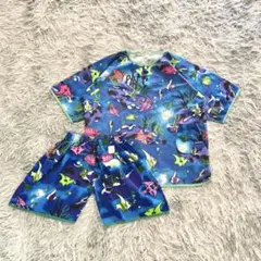 甚平 上下セット【100】キッズ 男の子 海柄 魚 夏祭り 花火 パジャマ 寝巻