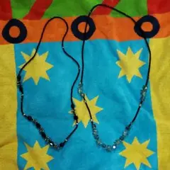 最終価格新品未使用ビーズクリスタルネックレス　ブラック　ブルー　セット