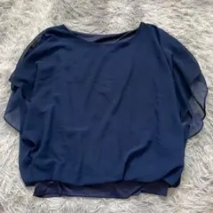 美品✨【JUNOAH】ネイビー フレアスリーブ 半袖ブラウス M