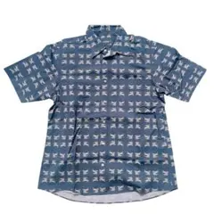 美品　バーバリー　ブラックレーベル　総柄　半袖　シャツ　Lサイズ　黒