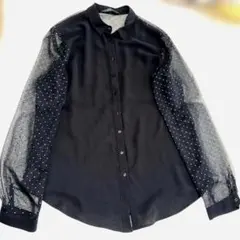 Zara ドットシャツ M 黒のサムネイル