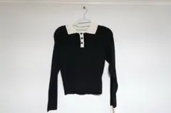 【WEGO】黒とアイボリーの長袖ニットポロシャツ