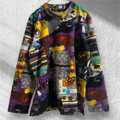 シャインボーン アート柄　昭和レトロ　長袖ニット　ハイネック　マルチカラー