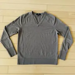 グレー Vネック 長袖セーター 100% ウール
