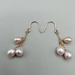 ピンク系真珠のフックピアス ゴールド 14KGF