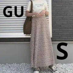 GU ブラウン系　花柄ロングスカート S