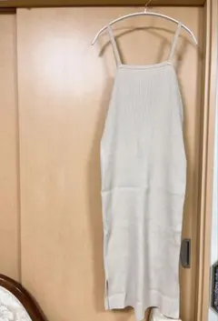 ベージュ リブ編み キャミワンピース