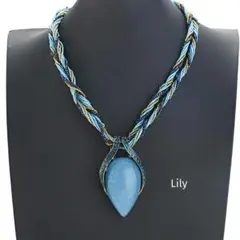 男女兼用✨ 青 涙型 雫型 ラインストーン ビーズ ペンダント ブルー ゴールド