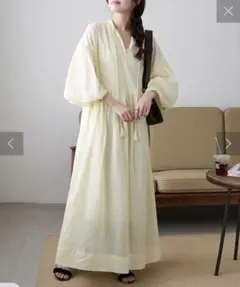 未使用DISCOATディスコート　インド製　袖バルーン切替ギャザーワンピース黄色