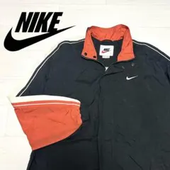 90s NIKE ナイロンジャケット L オレンジ 白ロゴ バック刺繡