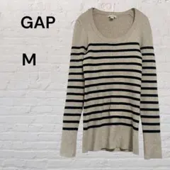 GAP リブボーダーニット ベージュ×黒 大人カジュアル　シンプル　ギャップ　M