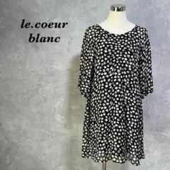 ルクールブラン 膝丈ワンピース 七分袖 シアー 花総柄 モノクロ M 787