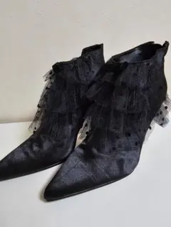 【美品】Peach John チュールフリル ショートブーツ 黒 Lサイズのサムネイル