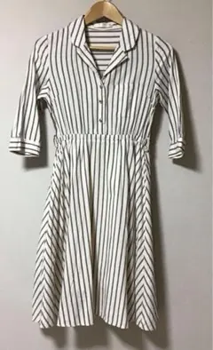 ARROW 綿100% 白　ストライプ　膝丈　ワンピース　Mサイズ