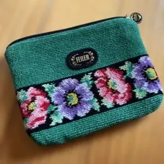 【美品】FEILER 花柄 グリーン ポーチ