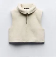訳あり)ZARA フェイクファーベスト　ハーフジップ