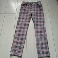 ピンクとグレーのチェック柄ボトムス130サイズ