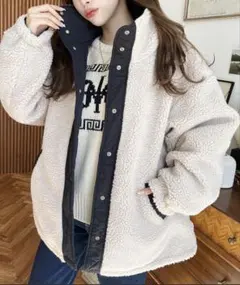 アイボリー ボアジャケット ゆったりサイズ