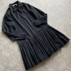 シーバイクロエ　袖口、裾カットワークレース　オーバーサイズロングワンピース38黒