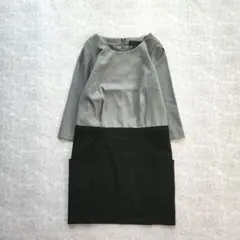 UNTITLED バイカラー 七分袖ワンピース ゆったり ポケット付き M