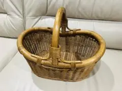 籐製 取っ手付きバスケット かごバッグ風 収納かご　籐籠