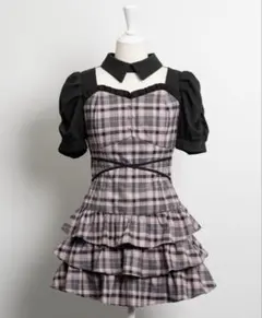 pium 半袖ビジューカーデ×チェックワンピセット - メルカリ