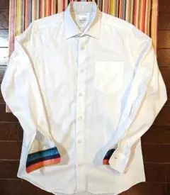 現行タグ ポールスミス ホワイト 長袖シャツ マルチストライプ袖裏 M