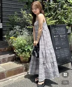 ティアードロングキャミソールチェックワンピース nugu