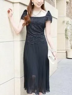 【新品・未使用】花柄レースプリーツロングドレス