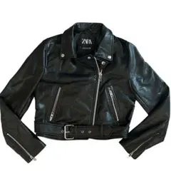 美品　ZARA ザラ ダブルライダースジャケット M 黒　ショート丈　ライダース