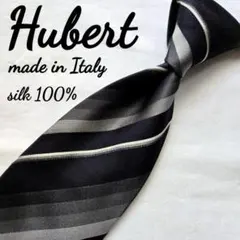 Hubert　ブラック　グレー　ストライプ　ネクタイ　シルク　イタリア製のサムネイル