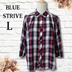 10【BLUE STRIVE】しまむら チェックシャツ 7分袖 カジュアル L