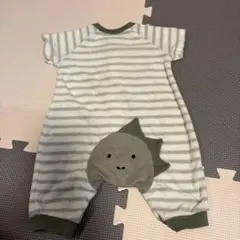 未使用　ベビー　ストライプロンパース　恐竜