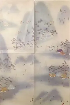 風景画と金箔背景の和風千代紙