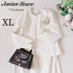 美品 コサージュ付 フォーマル ツイードノーカラー スーツ セット 大きい XL