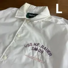 90s USA製 Dunbrooke ナイロン コーチジャケット 白 戦艦 刺繍