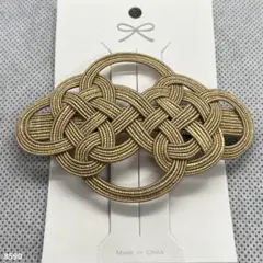 ハンドメイド【水引】バレッタ　ベージュ×金ラメ