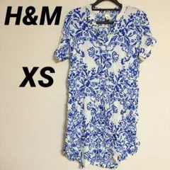 H&M フラワープリント 半袖チュニック 【XS】Ｖネック