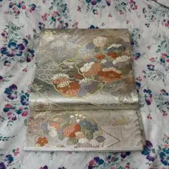 【最終価格】金色銀糸錦織　雪輪花柄 袋帯