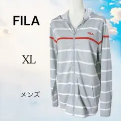 FILA メンズ 薄手　長袖パーカー　ボーダー【XL】グレーのサムネイル