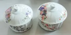 未使用 有田焼 錦松梅 光峰作 小鉢 2個セット 花柄 蓋付き