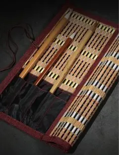 書道用　竹製筆巻き　収納用筆入れ★大容量