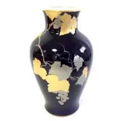 2165  大倉陶園 OKURA 花瓶 フラワーベース 金縁染付花蝶鳥文　花瓶 2165 大倉陶園 OKURA 花瓶 フラワーベース 金縁染付花蝶鳥文 花瓶