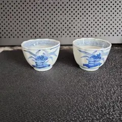 -73//h9 ①　蕎麦猪口　白磁　染付　向付　小鉢　レトロ