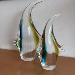 中澤研一郎】作ガラス工芸熱帯魚置物／ガラスケース付