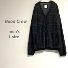 【Good Crew】メンズ 長袖カーディガン チェック柄 ダークグレー L