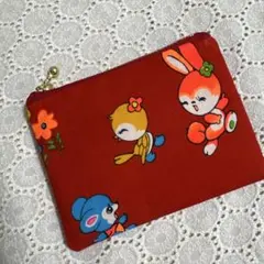 昭和レトロ　うさぎちゃん達とお花　ミニポーチ